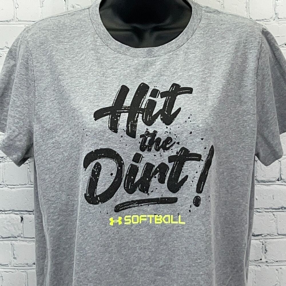 Under Armour Softball Hit the Dirt T Shirt Womens L Large Loose Fit Gray Tee